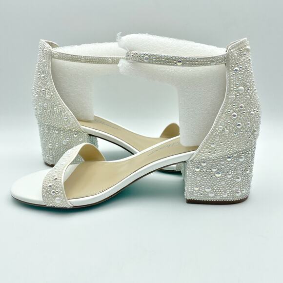 Betsey Johnson Womens Mari Heeled Sandal US 6.5 EU 37 White Rhinestone NIB - Picture 8 of 13